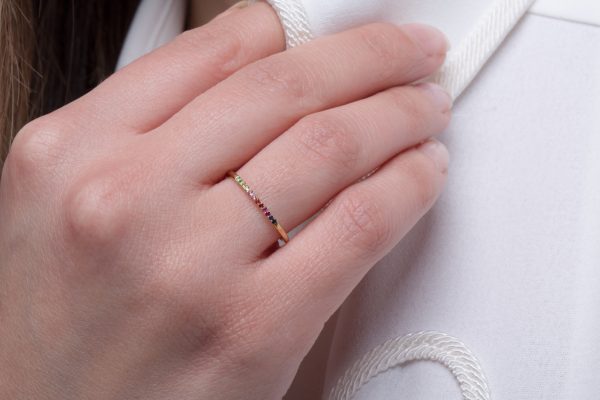 12 Multi color sapphires ring 1.1mm 12 sapphires thin Rainbow ring, 1.1mm - Image 1