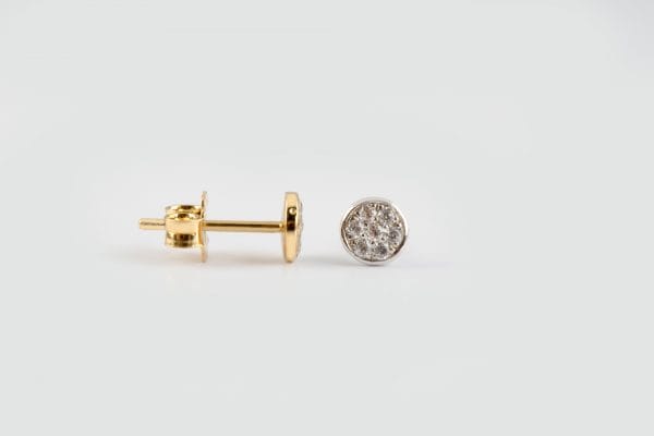 Diamond disk stud gold earrings - Image 1