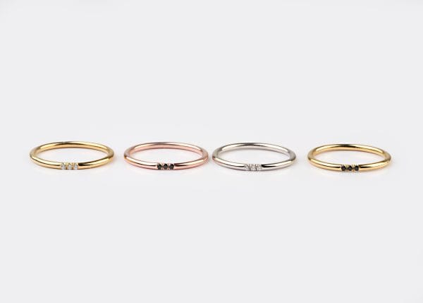 Τhin three diamond gold ring, 1.25mm - Image 8