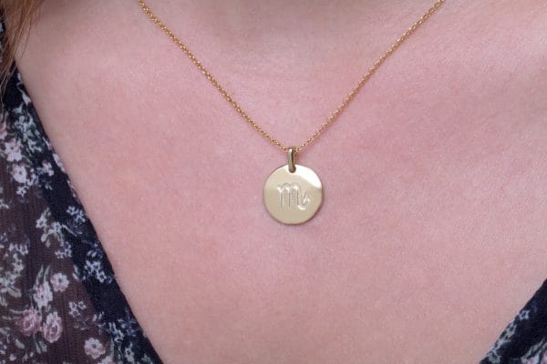 Zodiac symbol gold disk necklace - Image 3
