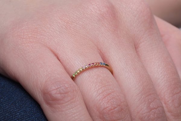 XRI_2577 12 sapphires thin Rainbow ring, 1.1mm - Image 5