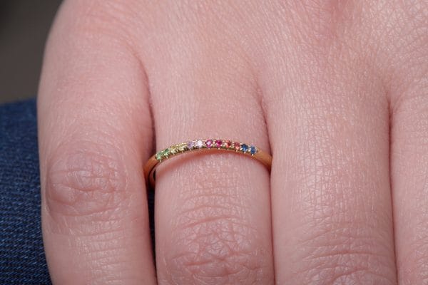 XRI_2579 12 sapphires thin Rainbow ring, 1.1mm - Image 3