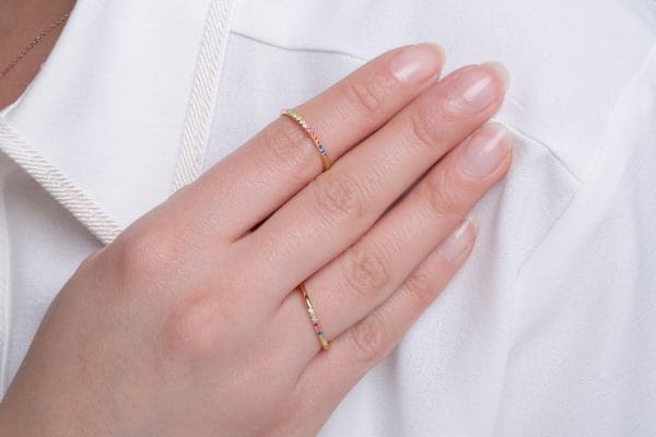 XRI_2606 12 sapphires thin Rainbow ring, 1.1mm - Image 8