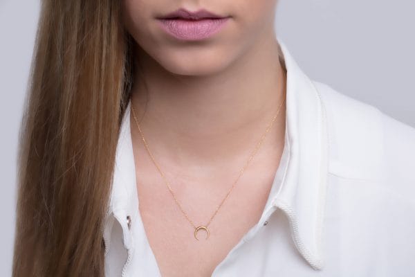 XRI_2654 Tiny plain double horn necklace 10X9mm - Image 2