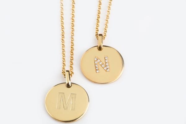 XRI_2429 Diamond letter gold disc necklace - Image 1