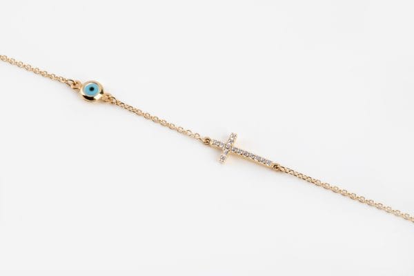 Diamond cross and evil eye bracelet - Image 1