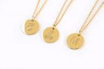 Small Initial gold disc necklace