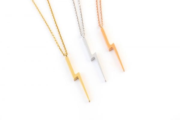 Thin bolt lightning necklace in solid gold - Image 2