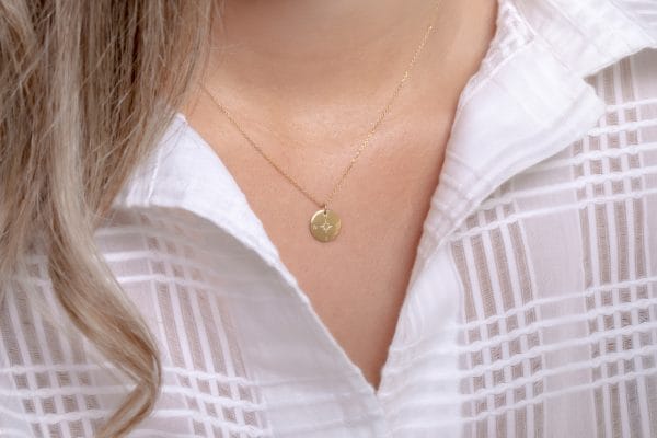 Round gold disc compass necklace - Image 5