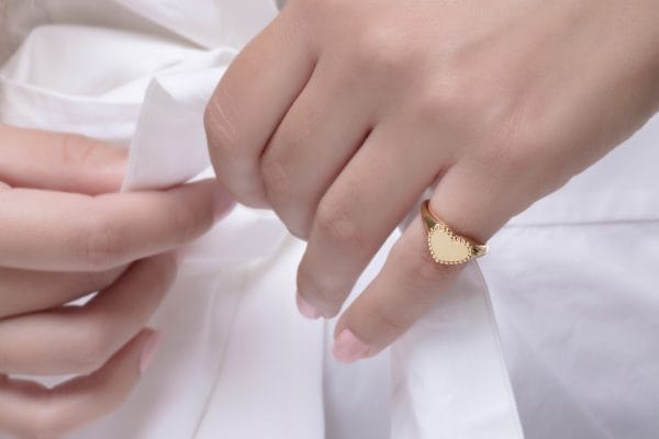 Dotted heart signet ring, RN378 - Image 5