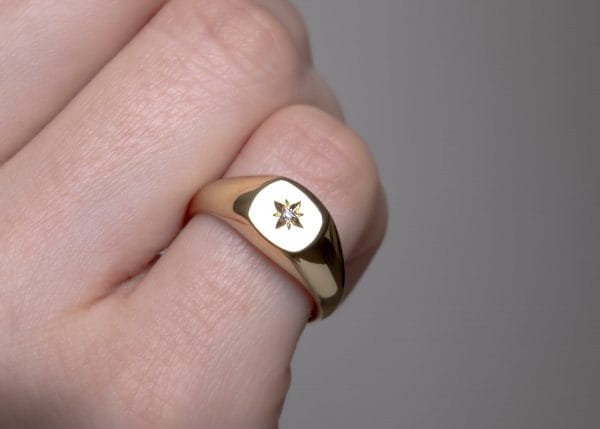 Diamond compass ring1 Diamond compass large gold ring, RN362 - Image 1