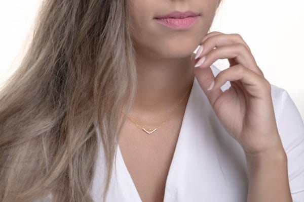 Floating Chevron V necklace with diamonds - Image 6