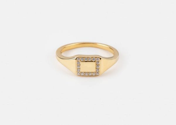 Square signet ring with a diamond frame, RN369-1 - Image 4