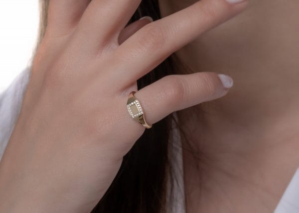 Square signet ring with a diamond frame, RN369-1 - Image 1