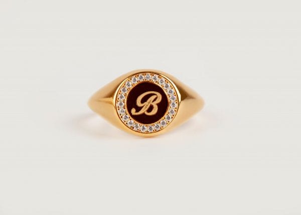 Diamod letter ring, Diamond signet ring 1 Diamond signet gold ring, RN320-1 - Image 1