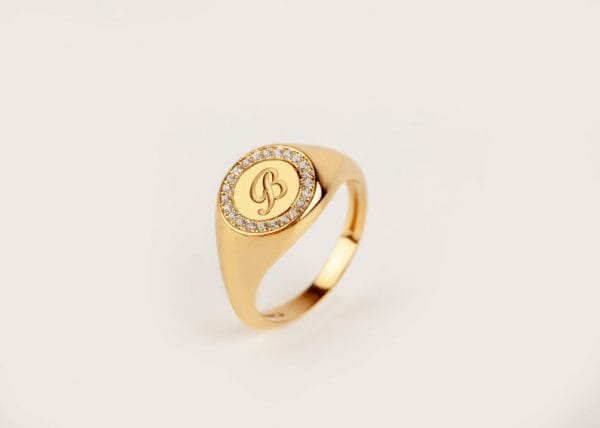 Diamond signet gold ring, RN320-1 - Image 2