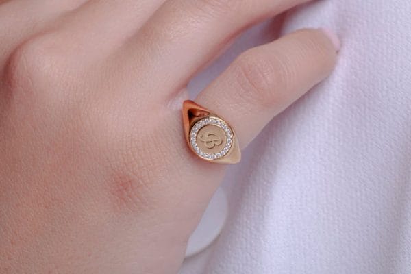 Diamond signet gold ring, RN320-1 - Image 6