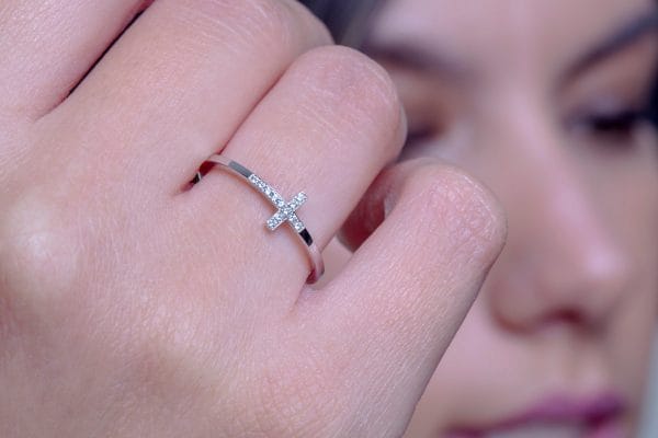 Diamond Cross ring 2 Diamond gold cross ring, RN456 - Image 3