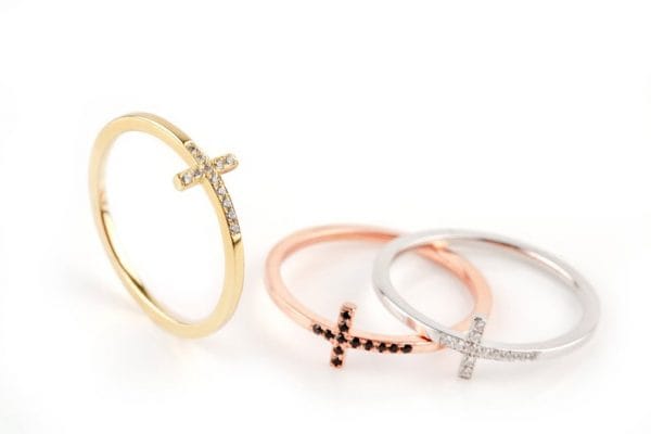 Diamond Cross ring 4 Diamond gold cross ring, RN456 - Image 5