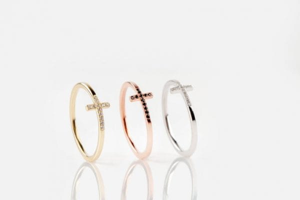 Diamond Cross ring 5 Diamond gold cross ring, RN456 - Image 6