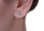 Diamond emerald sapphire flower stud earrings
