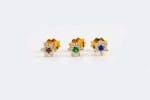 Diamond emerald sapphire flower stud earrings - Image 8