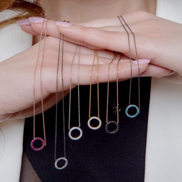 Diamond halo gold necklace - Image 2