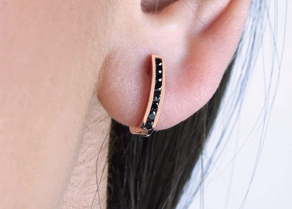 Diamond hoop earrings, black diamonds 1 Unique diamond gold hoop earrings - Image 1