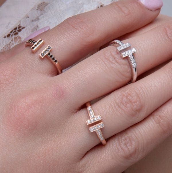 Gold T ring with diamonds 2.1mm, RN401 - Image 6