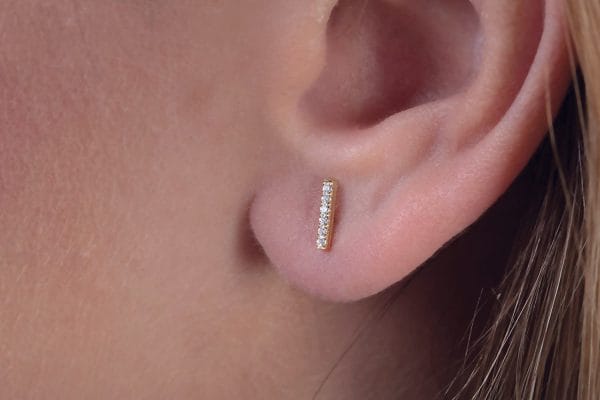 Tiny diamond bar earrings 1 Tiny diamond bar gold earrings - Image 1