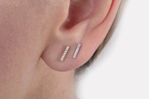 Tiny diamond bar earrings 3 Tiny diamond bar gold earrings - Image 5