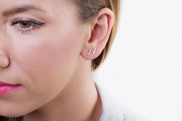 Tiny diamond bar earrings 4 Tiny diamond bar gold earrings - Image 6