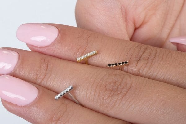 Tiny diamond bar earrings 6 Tiny diamond bar gold earrings - Image 8