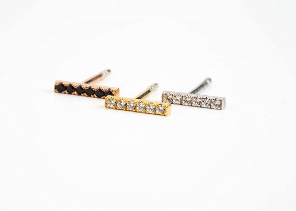 Tiny diamond bar earrings 7 Tiny diamond bar gold earrings - Image 4