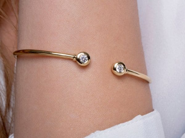 Two Diamond bangle 1 Two Diamond solid gold bangle - Image 1