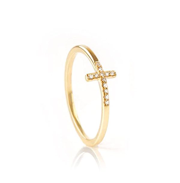 cross ring 1 Diamond gold cross ring, RN456 - Image 1