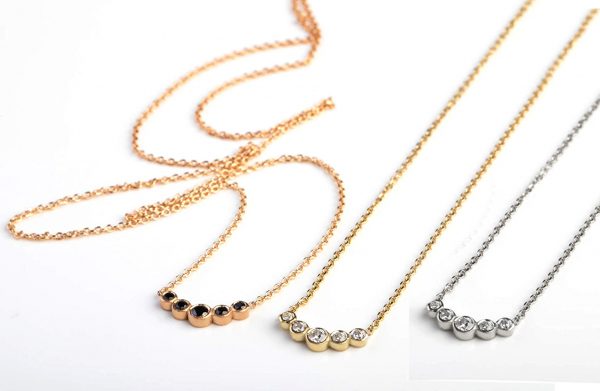 Dainty diamond bar necklace 9 Dainty five diamond bar necklace - Image 9