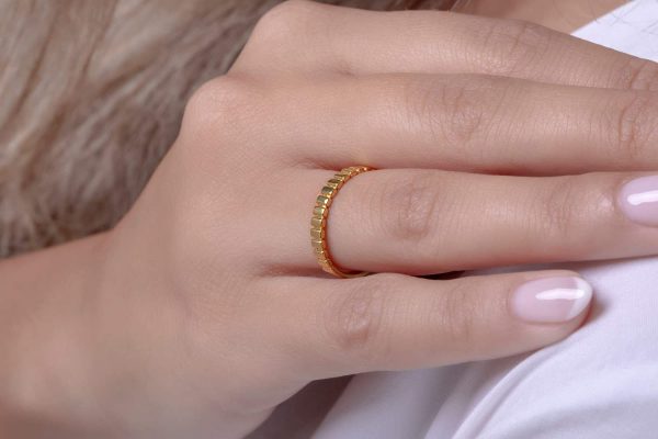 Dainty gold band, Tiny stackable ring 4 Dainty gold band with texture - Image 5