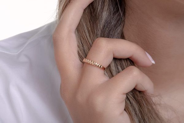 Dainty gold band, Tiny stackable ring 7 Dainty gold band with texture - Image 7