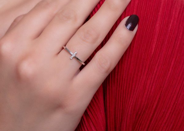 Diamond bar ring 1 Diamond gold bar ring - Image 1