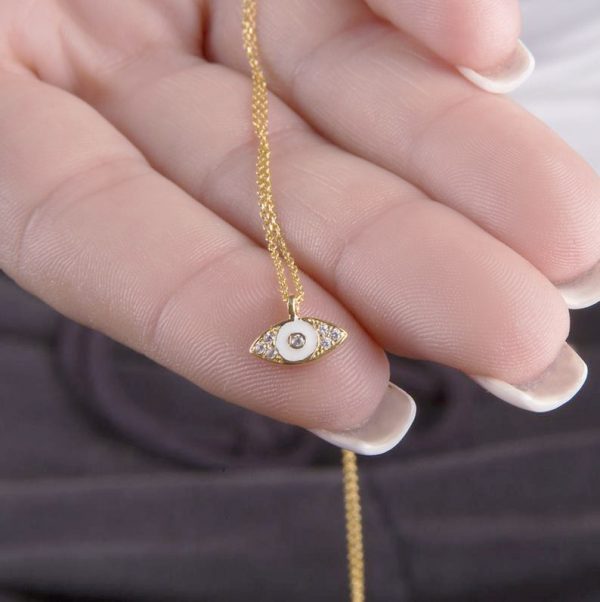 Diamond evil eye necklace with enamel - Image 2
