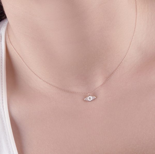 Diamond evil eye necklace with enamel - Image 3