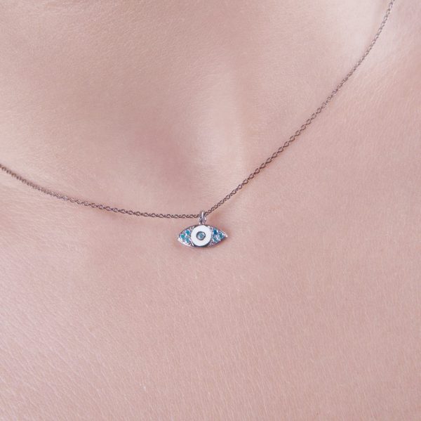 Diamond evil eye necklace with enamel - Image 4