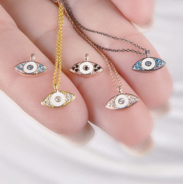 Diamond evil eye necklace with enamel - Image 5