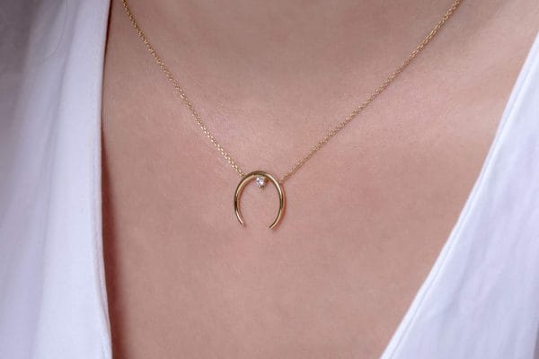 Diamond horn necklace 1 One diamond crescent moon necklace - Image 1