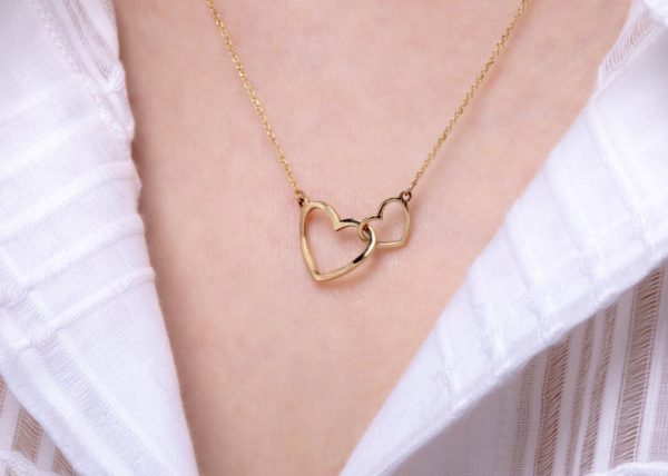 Double heart necklace 1 Double heart gold necklace - Image 1