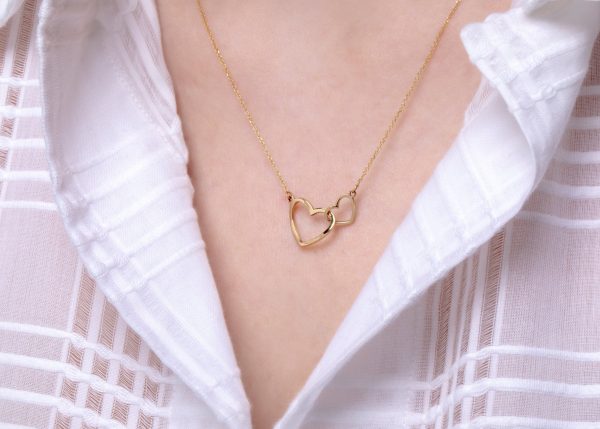 Double heart necklace 3 Double heart gold necklace - Image 4