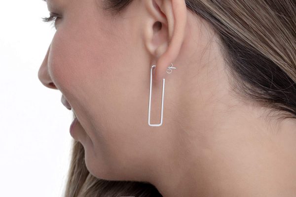 Geometric hoop earrings 2 Large rectangle hoop gold earrings - Image 3