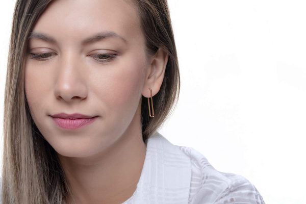 Geometric hoop earrings 3 Large rectangle hoop gold earrings - Image 4