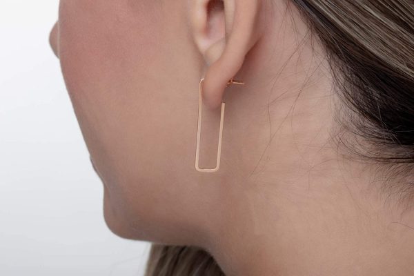 Geometric hoop earrings 4 Large rectangle hoop gold earrings - Image 6